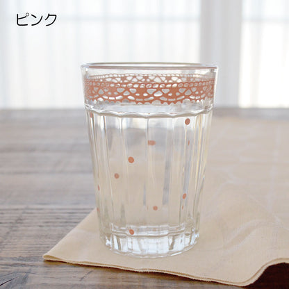 レースグラス おしゃれ かわいい ナチュラル ギフト ガラス コップ ホワイト ピンク 茶 ココア ベージュ 黄色 雑貨 カフェ 食器 ガラス製 ギフト タンブラー 日本製 カクニ 送料無料