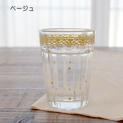 レースグラス おしゃれ かわいい ナチュラル ギフト ガラス コップ ホワイト ピンク 茶 ココア ベージュ 黄色 雑貨 カフェ 食器 ガラス製 ギフト タンブラー 日本製 カクニ 送料無料