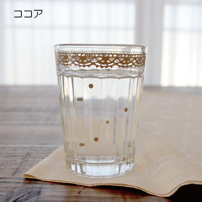 レースグラス おしゃれ かわいい ナチュラル ギフト ガラス コップ ホワイト ピンク 茶 ココア ベージュ 黄色 雑貨 カフェ 食器 ガラス製 ギフト タンブラー 日本製 カクニ 送料無料