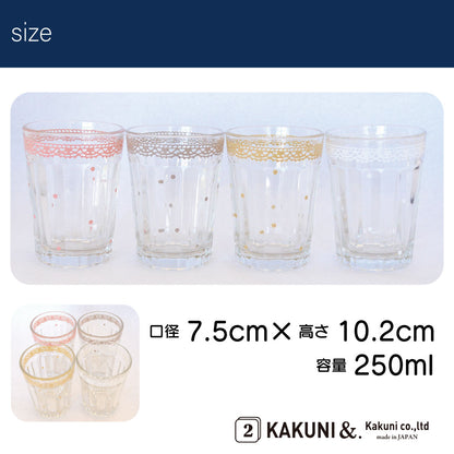 レースグラス おしゃれ かわいい ナチュラル ギフト ガラス コップ ホワイト ピンク 茶 ココア ベージュ 黄色 雑貨 カフェ 食器 ガラス製 ギフト タンブラー 日本製 カクニ 送料無料