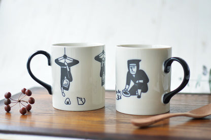 忍者マグ マグカップ おしゃれ 陶器 かわいい おもしろい ギフト プレゼント 白黒 会社用 和風 電子レンジ使用可 食洗機使用可 日本製 美濃焼 カクニ KAKUNI