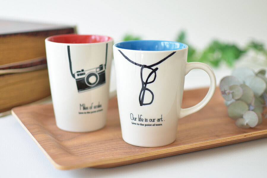 アートマグ マグカップ おしゃれ 陶器 かわいい シンプル かっこいい メガネ カメラ 電子レンジ使用可 食洗機使用可 日本製 美濃焼 赤 青 カクニ KAKUNI