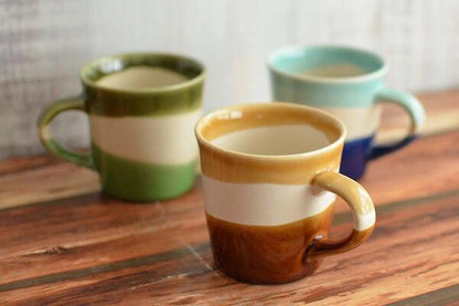 アースボーダーマグ 北欧 陶器 マグカップ 大きめ 大きい おしゃれ 日本製 瀬戸焼 コップ カップ 茶 緑 青 食器 かわいい カフェ シンプル ナチュラ ギフト プレゼント 箱入り ラッピング カクニ