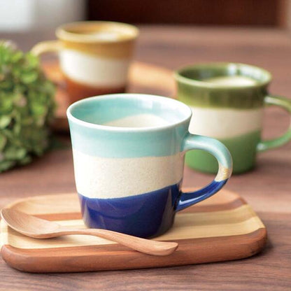 アースボーダーマグ 北欧 陶器 マグカップ 大きめ 大きい おしゃれ 日本製 瀬戸焼 コップ カップ 茶 緑 青 食器 かわいい カフェ シンプル ナチュラ ギフト プレゼント 箱入り ラッピング カクニ