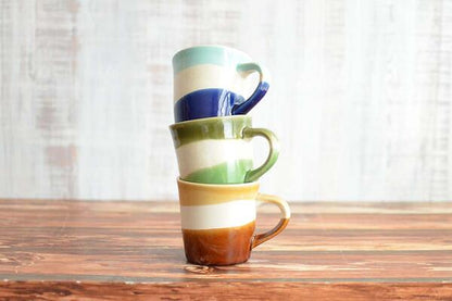 アースボーダーマグ 北欧 陶器 マグカップ 大きめ 大きい おしゃれ 日本製 瀬戸焼 コップ カップ 茶 緑 青 食器 かわいい カフェ シンプル ナチュラ ギフト プレゼント 箱入り ラッピング カクニ