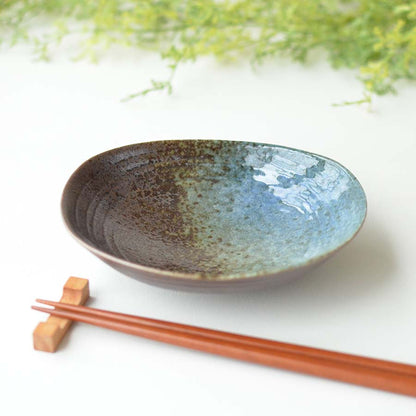 月あかり 楕円取皿【取り皿 和風 おしゃれ シンプル かっこいい 日本製 美濃焼 和食器 黒い 模様 食洗機対応 レンジOK ギフト カクニ KAKUNI】