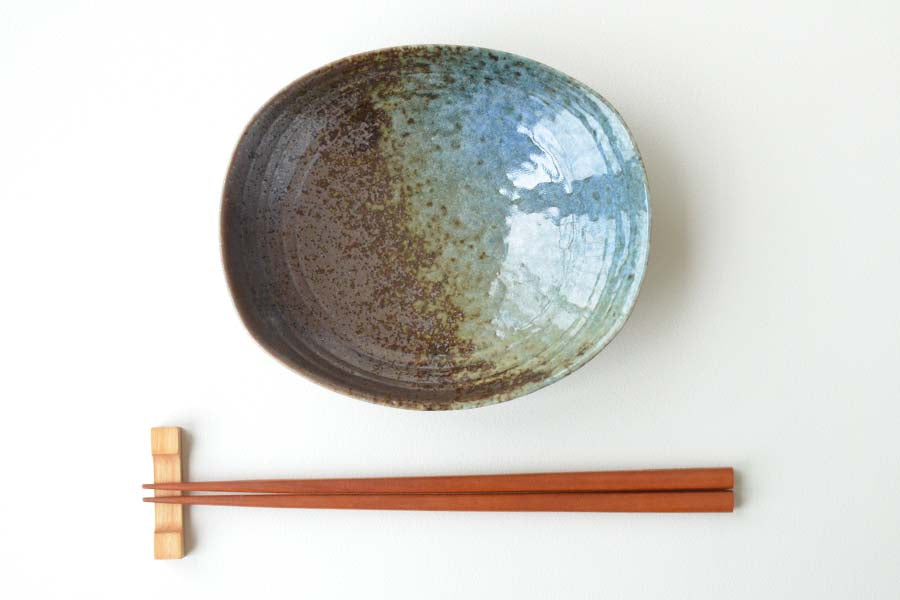 月あかり 楕円取皿【取り皿 和風 おしゃれ シンプル かっこいい 日本製 美濃焼 和食器 黒い 模様 食洗機対応 レンジOK ギフト カクニ KAKUNI】