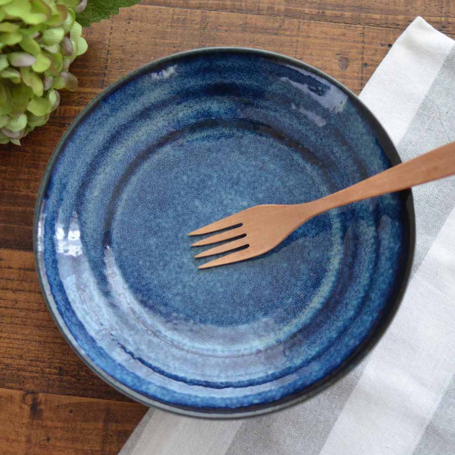 送料無料 紺碧パスタ皿2枚セット パスタ皿 セット 陶器 おしゃれ シンプル ブルー カレー皿 22cm 日本製 美濃焼 紺色 電子レンジ使用可 食洗機使用可 カクニ KAKUNI