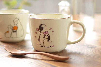 ほっこりアニマル花束 陶器 マグカップ おしゃれ 大きめ 美濃焼 かわいい 可愛い 猫 レトロ ネコ ナチュラル シンプル 電子レンジ使用可 食洗機使用可 日本製 国産プレゼント ギフト 動物柄 カクニ KAKUNI