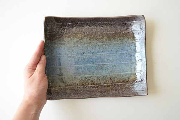 月あかり 角大盛皿 大皿 大きい皿 おしゃれ 20センチ以上 盛り皿 食器 うつわ 和食器 国産 日本製 美濃焼 和風 刺し身盛り皿 茶碗 綺麗 美しい 青 ブルー 料亭 ギフト プレゼント