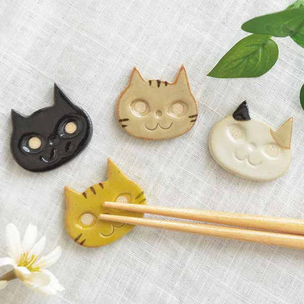 にっこり猫 箸置き 陶器 はしおき おしゃれ セット 面白い かわいい アニマル 子供用 猫 ネコ 食器 国産 日本製 美濃焼 陶器 雑貨 プレゼント キッチン 顔 かわいい 動物 模様 にっこりカクニ