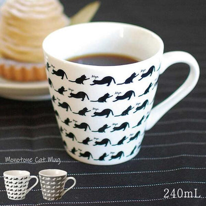 モノトーン猫マグ マグカップ 猫 おしゃれ  シンプル かわいい 黒猫 白猫 北欧 日本製 コーヒーカップ 陶器 綺麗 ギフト ギフトボックス入り シンプル 洋風 陶器 美濃焼 電子レンジ対応 食洗機対応 カクニ