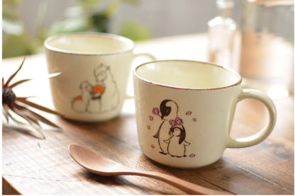ほっこりアニマル花束 陶器 マグカップ おしゃれ 大きめ 美濃焼 かわいい 可愛い 猫 レトロ ネコ ナチュラル シンプル 電子レンジ使用可 食洗機使用可 日本製 国産プレゼント ギフト 動物柄 カクニ KAKUNI