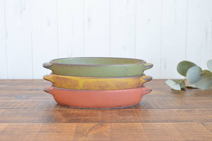 耐熱楕円グラタン（大）23.5cm イエロー グリーン オレンジ 1個 美濃焼 食器 おしゃれ 可愛い かっこいい スマート シンプル ナチュラル レンジ対応 食洗機対応 贈り物 プレゼント カクニ オリジナル 日本産 インスタ映え