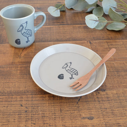 だるまとハシビロコウナチュラルプレート（S）取り皿 小皿 朝食 プレート おしゃれ シンプル かわいい かっこいい 国産 日本製 陶器 日本製 美濃焼 食器 食洗機対応 電子レンジ対応 ギフト 動物柄 鳥柄 はしびろこう だるま