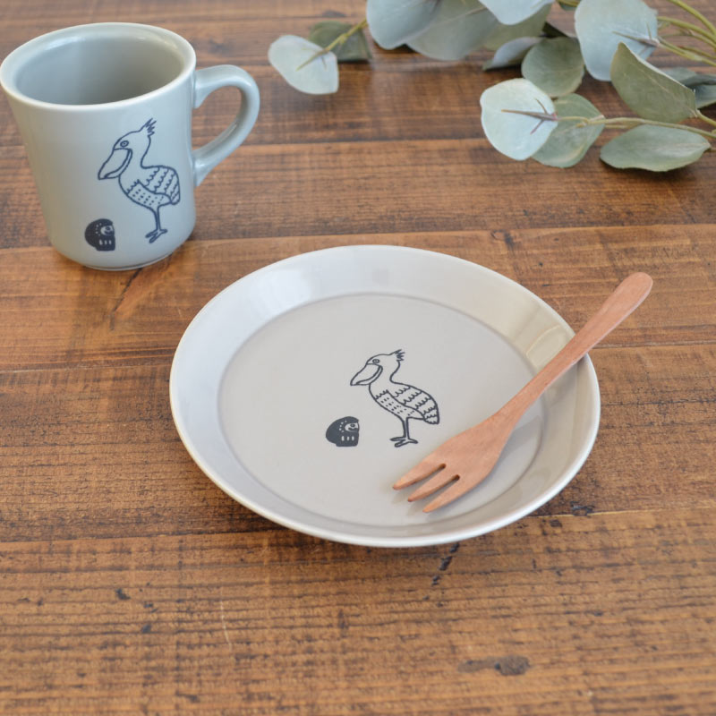 だるまとハシビロコウナチュラルプレート（S）取り皿 小皿 朝食 プレート おしゃれ シンプル かわいい かっこいい 国産 日本製 陶器 日本製 美濃焼 食器 食洗機対応 電子レンジ対応 ギフト 動物柄 鳥柄 はしびろこう だるま