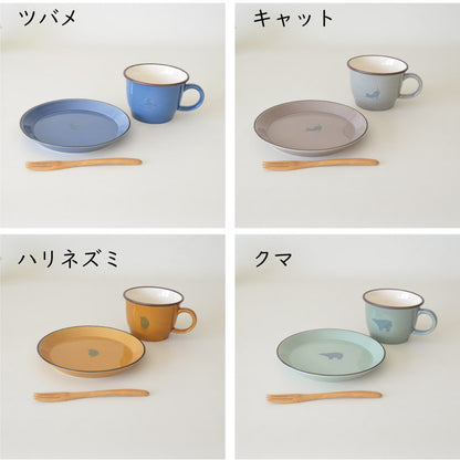 シルエットアニマル デザートセット 3点セットマグカップ おしゃれ かわいい セット 1人暮らし プレート 皿 食器 陶器 フォーク 食器 ギフト プレゼント 猫 ネコ ハリネズミ クマ ツバメ