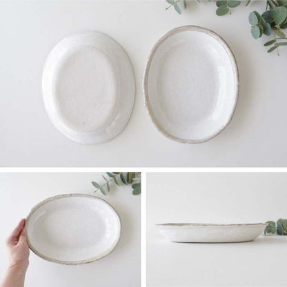 白唐津 楕円鉢(大) 29cm 白 1個 美濃焼 食器 おしゃれ 可愛い かっこいい スマート シンプル ナチュラル レンジ対応 食洗機対応 贈り物 プレゼント カクニ オリジナル 日本産 インスタ映え 普段使い ギフト モダン 和 北欧