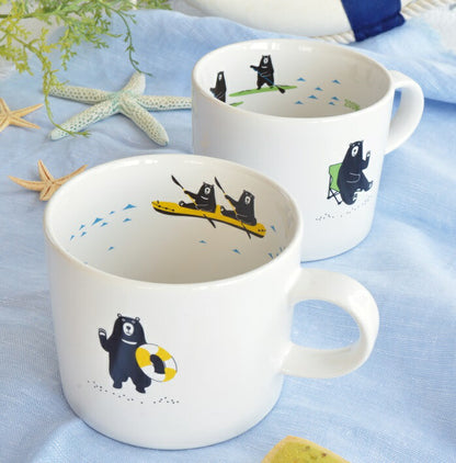 目盛付きマグ 波乗りクマ　 330ml マグカップ かわいい くま 可愛い おしゃれ メモリ付き スープカップ 目盛り付き アウトドア 大きめ たっぷり 大容量 キャンプ 陶器 食洗機対応 レンジ対応 ギフト プレゼント 日本製　美濃焼
