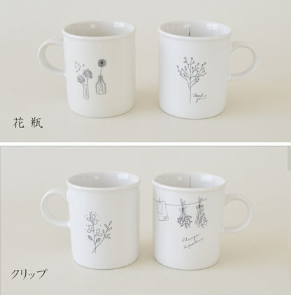 ペンタッチフラワー マグ【マグカップ  コーヒカップ ペン画  花柄 かわいい おしゃれ シンプル 日本製 美濃焼 陶磁器 食器 レンジ対応 食洗機対応 KAKUNI カクニ】