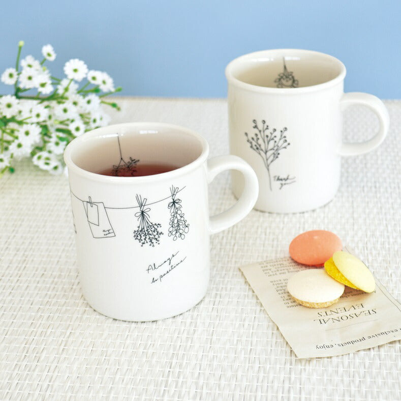 ペンタッチフラワー マグ【マグカップ  コーヒカップ ペン画  花柄 かわいい おしゃれ シンプル 日本製 美濃焼 陶磁器 食器 レンジ対応 食洗機対応 KAKUNI カクニ】