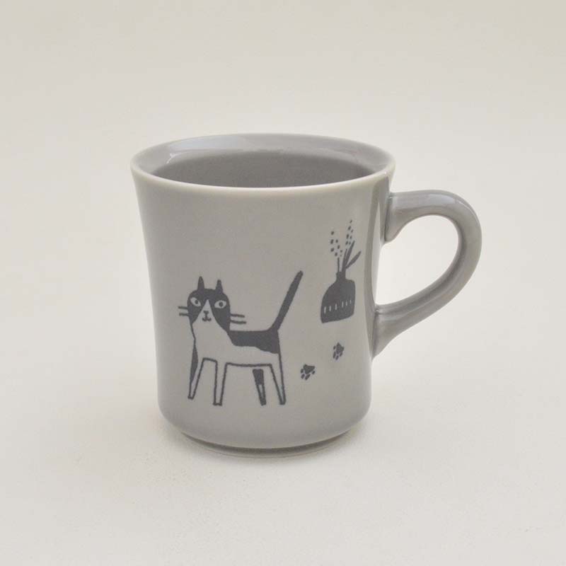 猫の暮らし方 マグ 280ml マグカップ グレイ ブラウン ホワイト 陶器 美濃焼 可愛い おしゃれ カフェ カフェ食器 カフェ風 テーブルウェア コップ カップ シンプル ドット 割れない 日本製
