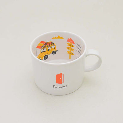 目盛付きマグ キャンプカー 380ml マグカップ コップ スープマグ 車柄 イラスト かわいい おしゃれ たっぷり入る 磁器 美濃焼 計量付き インスタント スティック飲料 食洗機使用可能 電子レンジ使用可能
